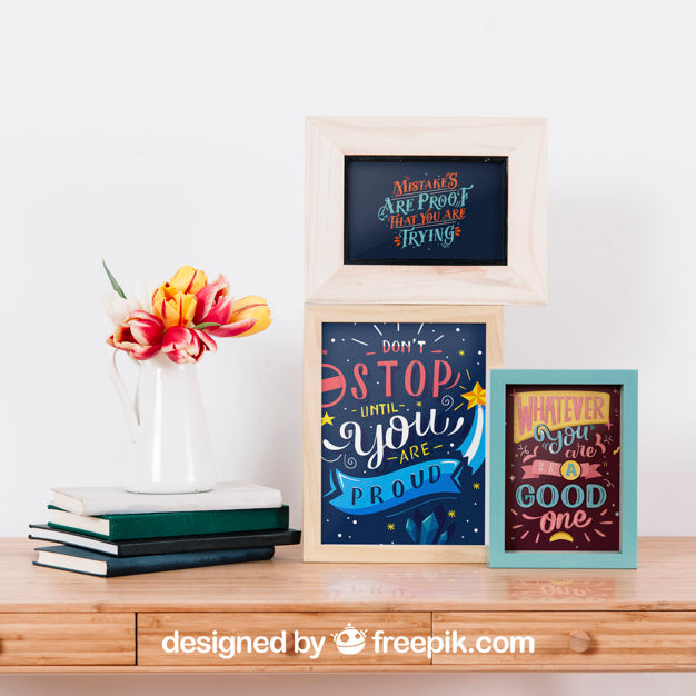 Mockup Of Frames Next To Books Psd