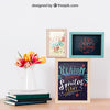 Mockup Of Frames On Wall And Books Psd