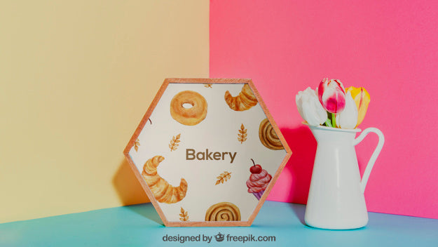 Mockup Of Hexagonal Frame And Plant Psd