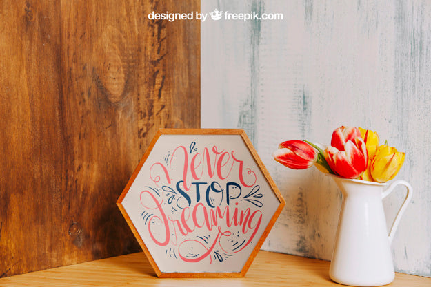 Mockup Of Hexagonal Frame In Corner Psd