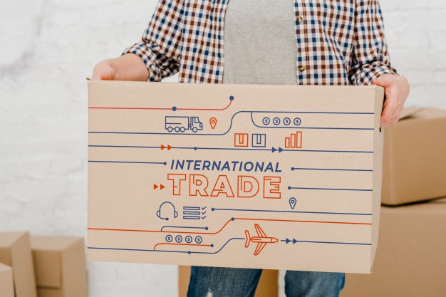 Mockup Of Man With Cardboard Boxes Psd