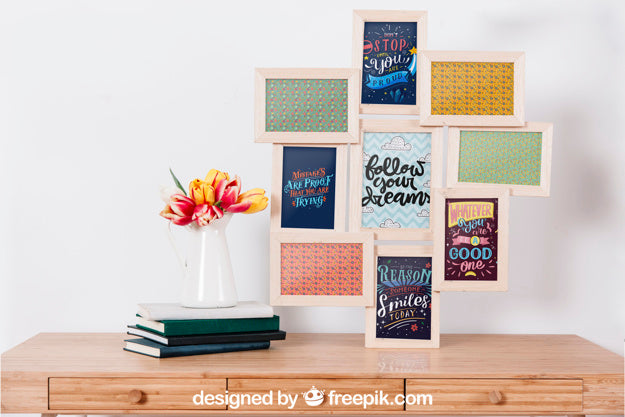 Mockup Of Many Frames On Wall Psd