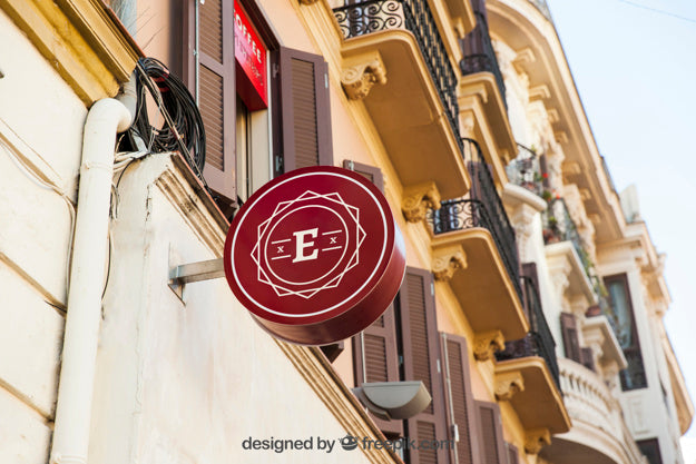 Mockup Of Round Red Sign Psd