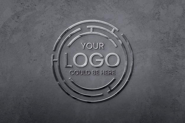 Mockup Of Shining Metallic Logo On Stone Wall Psd