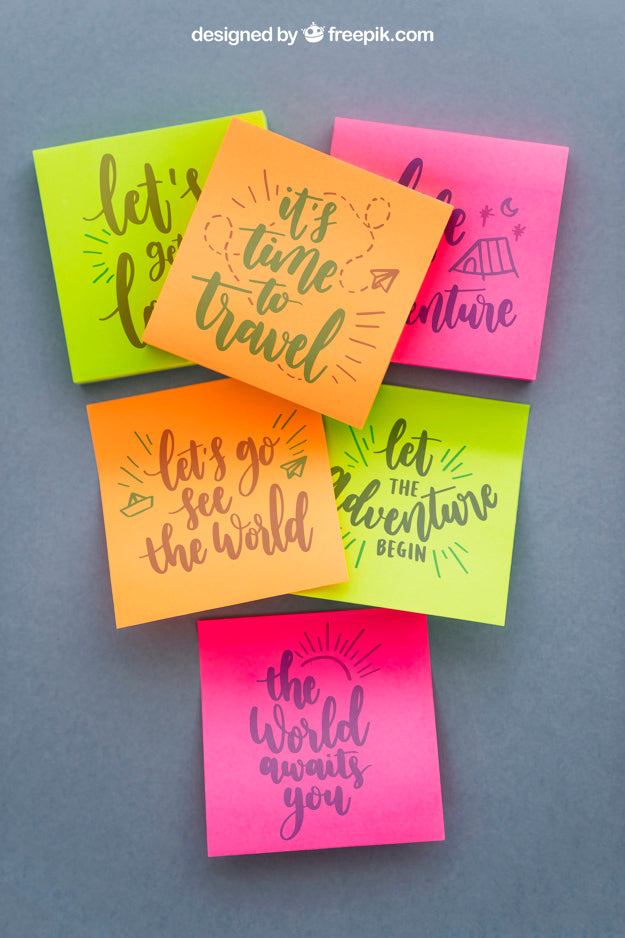 Mockup Of Six Adhesive Notes Psd