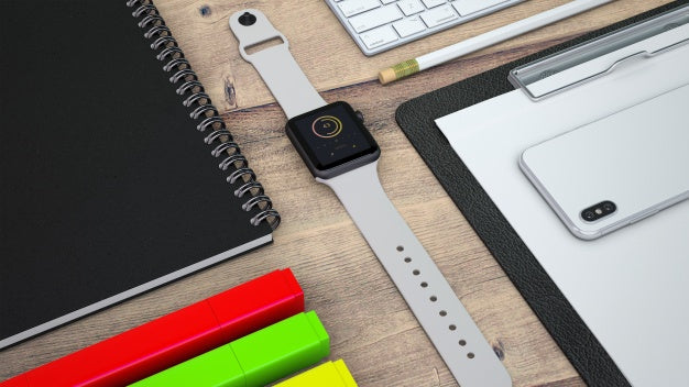 Mockup Of Smartwatch And Office Supplies Psd