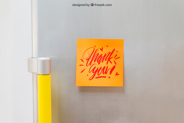 Mockup Of Sticky Note On Fridge Psd