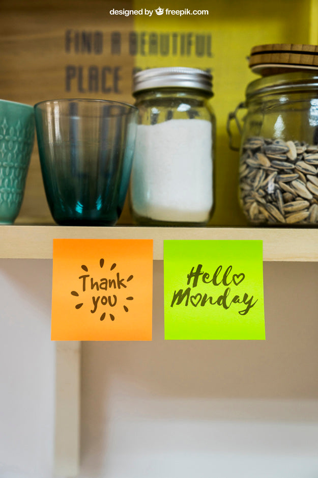 Mockup Of Sticky Notes Below Glasses Psd