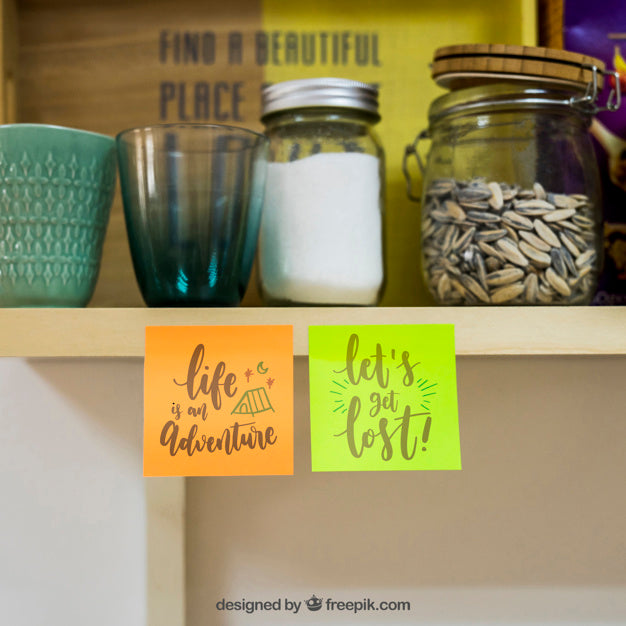 Mockup Of Sticky Notes In Kitchen Psd