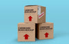 Mockup Of Three Cardboard Boxes On Blue Background Psd