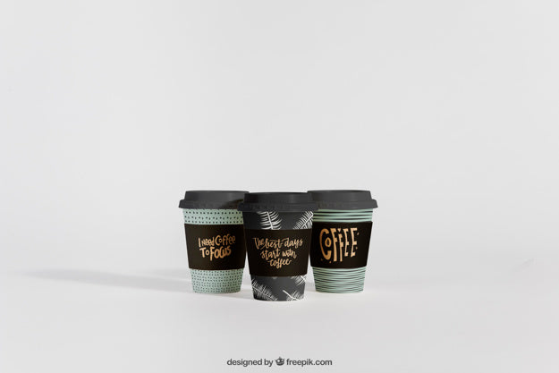 Mockup Of Three Coffee Cups Psd