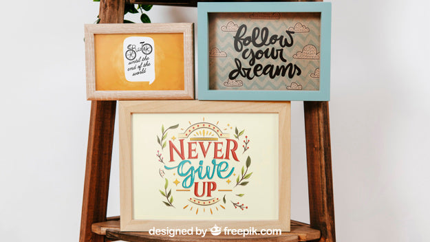 Mockup Of Three Frames In Furniture Psd