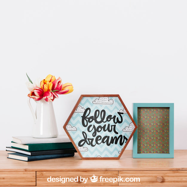 Mockup Of Two Frames On Tabletop Psd