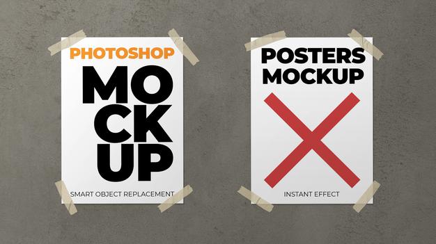 Mockup Of Two Posters On A Concrete Wall Psd
