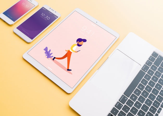 Mockup Of Various Devices With Creativity Or Workspace Concept Psd