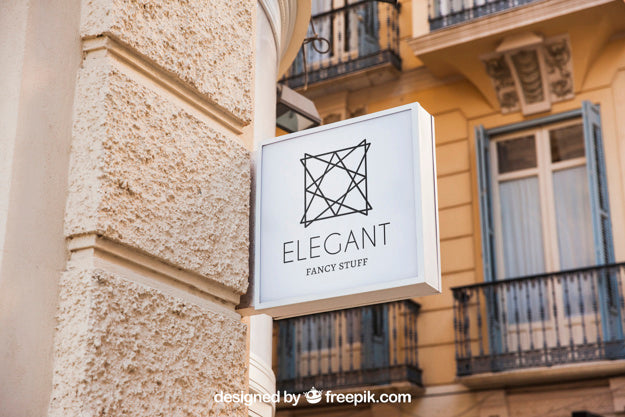 White Elegant Square Shop Sign Mockup - Mockup Hunt