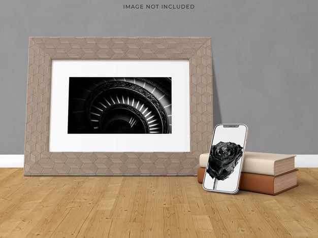 Mockup Poster Frame In The Empty Wooden Frame Standing On Living Room Modern Interior. Psd