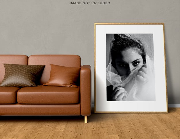 Mockup Poster Frame In The Empty Wooden Frame Standing On Living Room Modern Interior. Psd