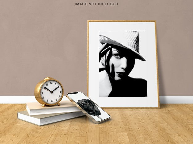 Mockup Poster Frame In The Empty Wooden Frame Standing On Living Room Modern Interior. Psd