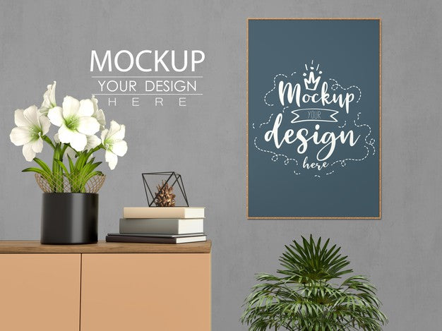 Mockup Poster Frame With Home Decorating In The Living Room Modern Interior. Psd
