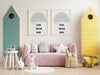Mockup Posters In Child Room Interior, Posters On Empty White Wall, 3D Rendering Psd