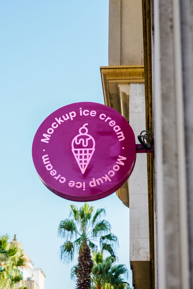 Mockup Sign Ice Cream City Psd