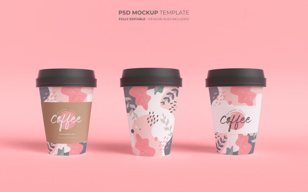 Mockup Template With Paper Coffee Cups Psd