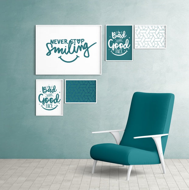 Mockup Wall Frames With Bedroom Chair Psd