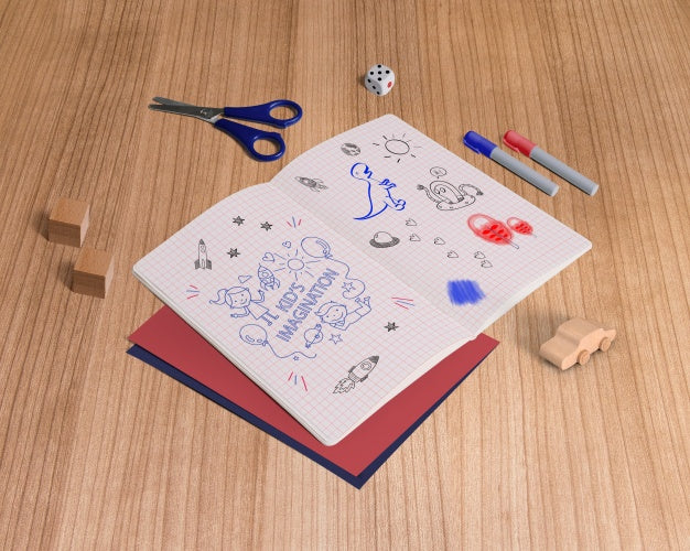 Mockup With Folded Paper And Creative Elements Psd