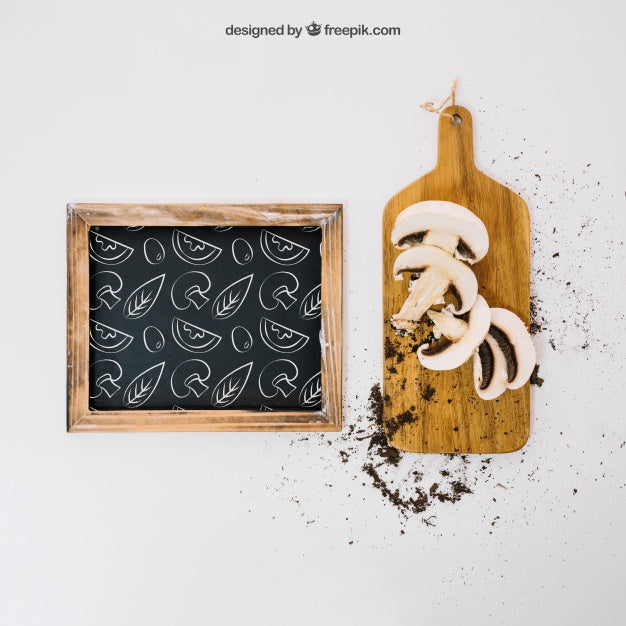 Mockup With Mushrooms And Slate Psd