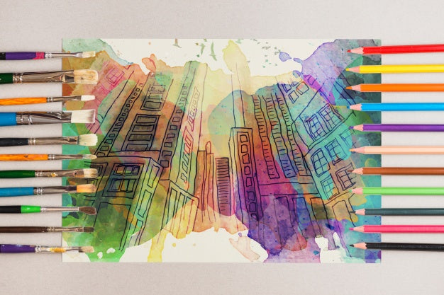 Mockup With Pencils In Different Colores Psd