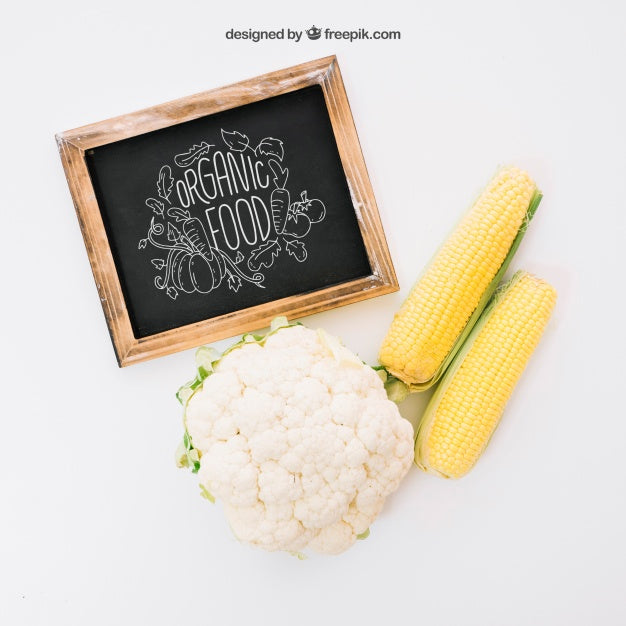 Mockup With Slate, Maize And Cauliflower Psd
