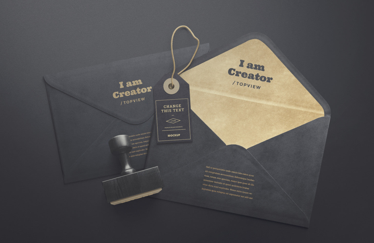 Black and Envelope, Letter and Tag Mockup with Great Details