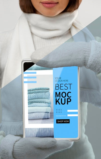 Model Holding Tablet Mockup Psd