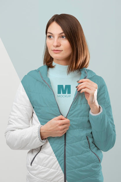 Model Wearing Warm Clothes Mockup Medium Shot Psd