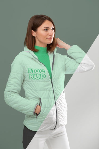 Model Wearing Warm Clothes Mockup Psd