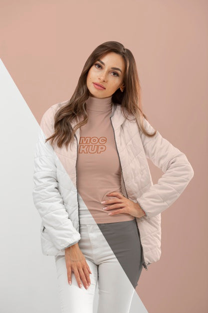 Model Wearing Winter Clothes Mockup Medium Shot Psd