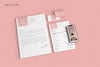 Modern Business Stationery Mockup On Pink Surface, Top View Psd