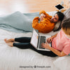 Modern Couple With Laptop In Bed Psd