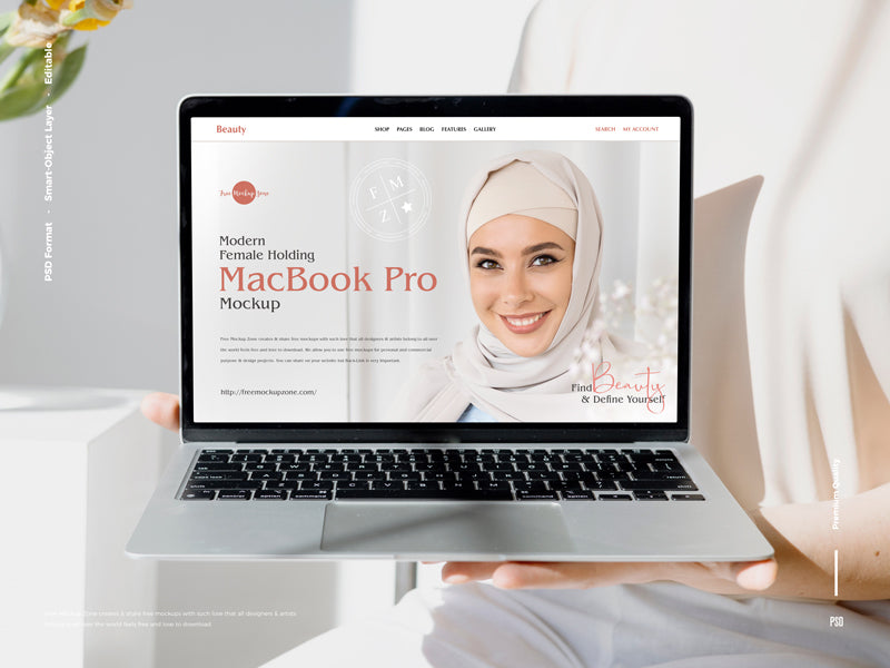 Modern Female Holding Macbook Pro Mockup