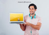 Modern Guy With Earphones And Laptop'S Mock Up Psd