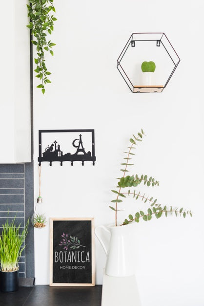 Modern Home Decor And Leaves Psd