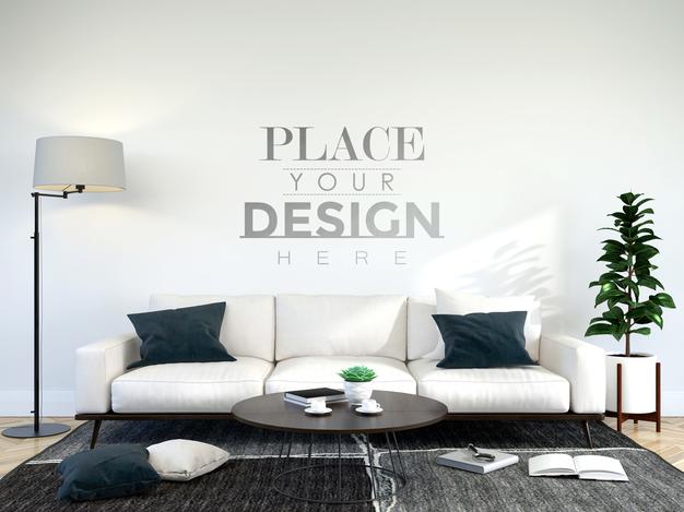 Modern Living Room Interior Wall Mockup Psd