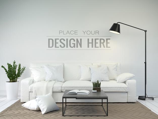Modern Living Room Interior Wall Mockup Psd