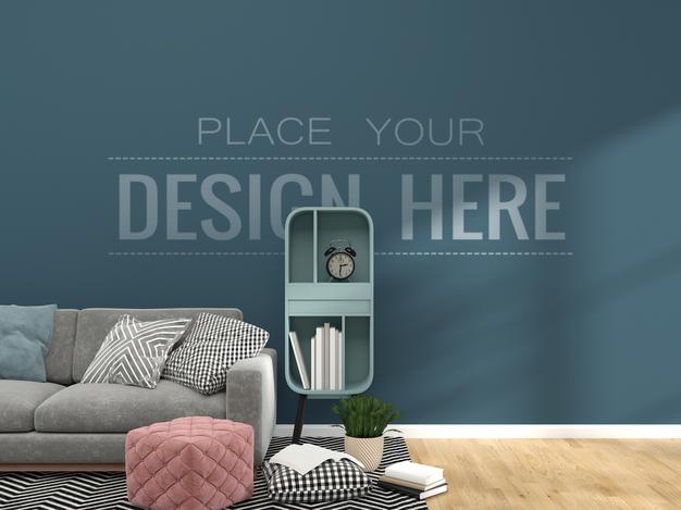 Modern Living Room Interior Wall Mockup Psd