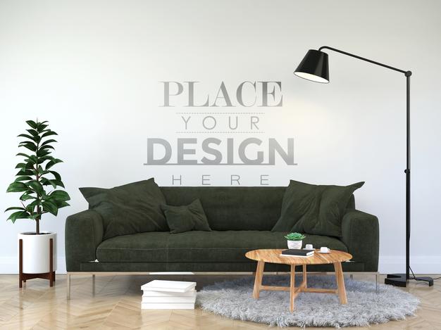 Modern Living Room Interior Wall Mockup Psd