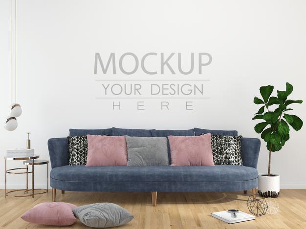 Modern Living Room Interior Wall Mockup Psd