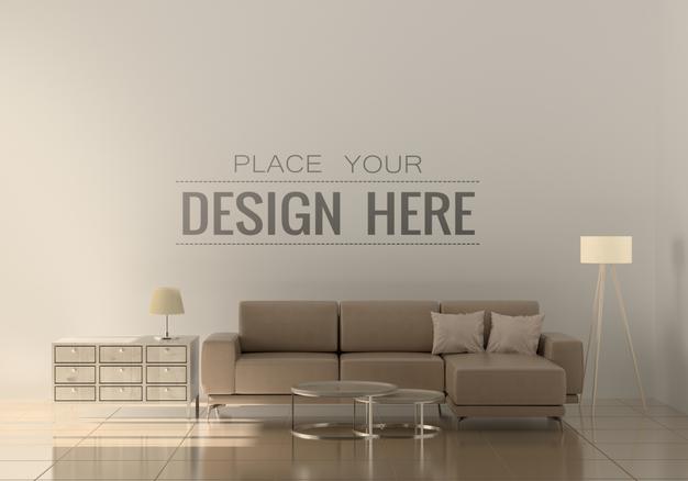 Modern Living Room Interior Wall Mockup Psd