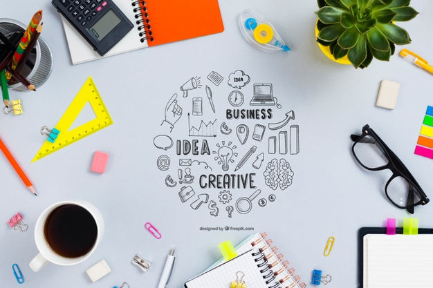 Modern Office With Stationery Psd