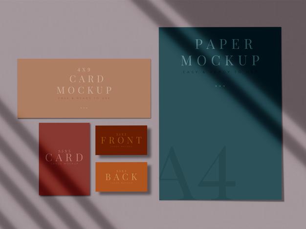 Modern Stationery Mock-Up Design For Branding, Corporate Identity, Graphic Designers Presentations With Shadow Overlay Psd